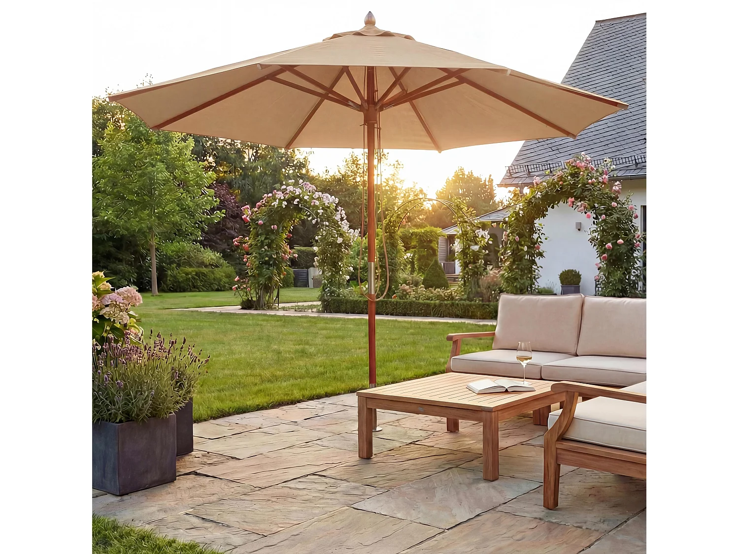 Restaurantparasol MCW-C57 II, rund,  cremefarvet