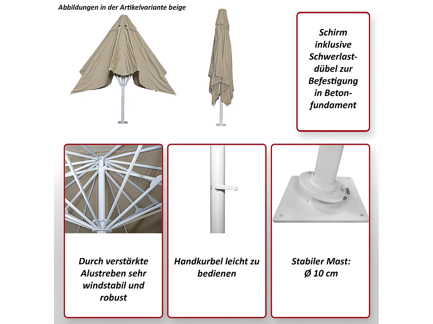 Gastronomie-Luxus-Sonnenschirm MCW-D20b, Anthrazit