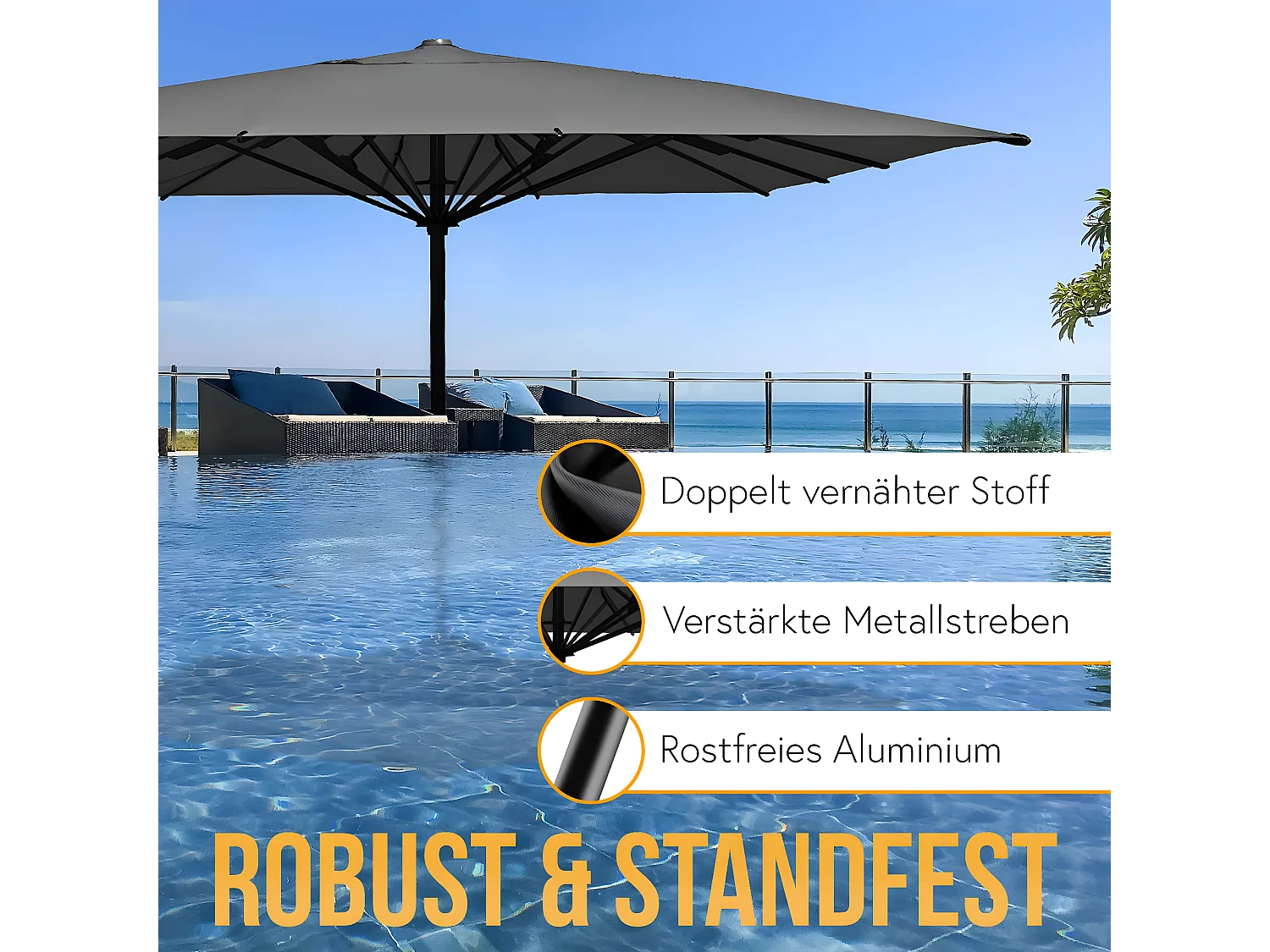 Luxe parasol voor de horeca MCW-D20,  antraciet