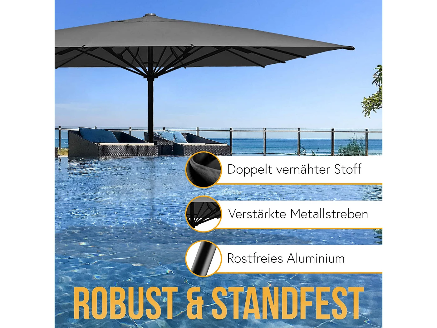 Gastronomie-Luxus-Sonnenschirm MCW-D20, Anthrazit
