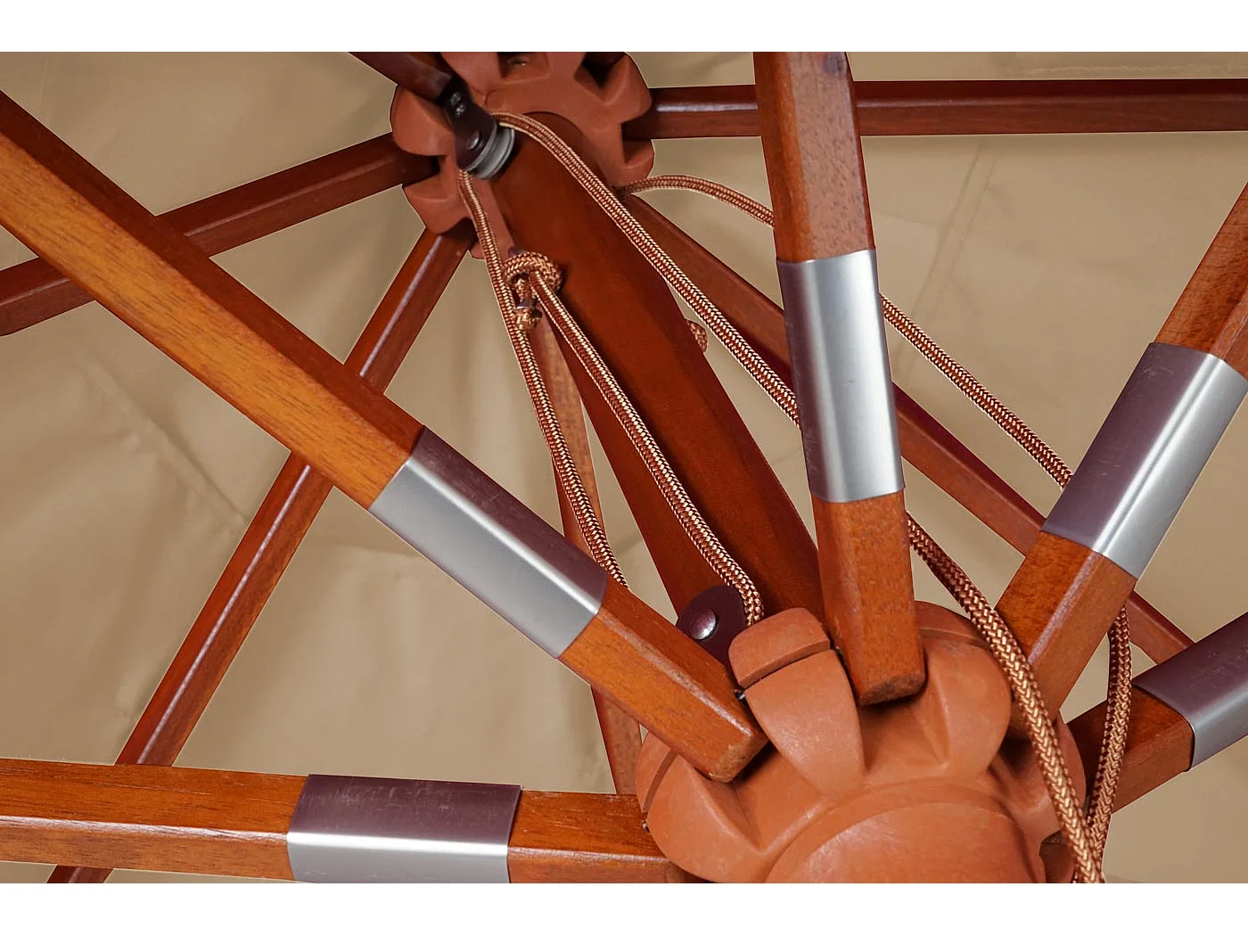 Ombrellone parasole quadrato MCW-C57 legno alluminio tessuto 300g/m² 4x4m avorio