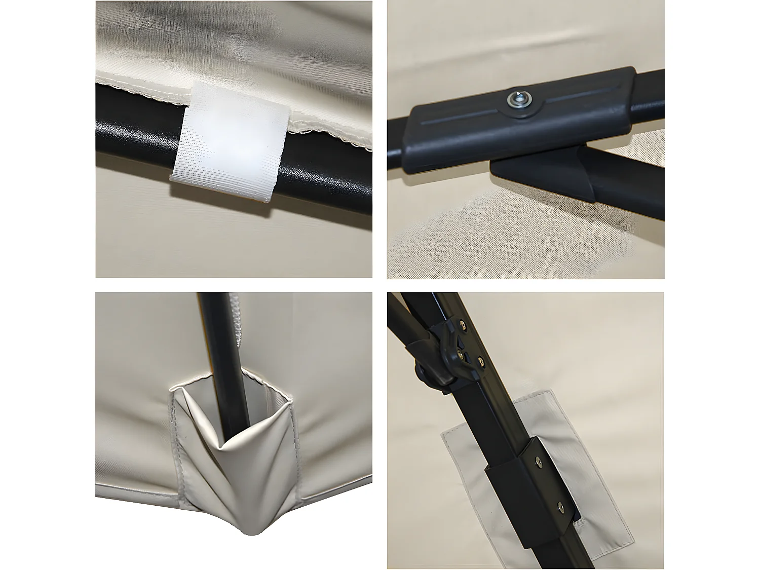 Ombrellone parasole decentrato MCW-A96 3x3m alluminio con volante avorio grigio girevole senza base