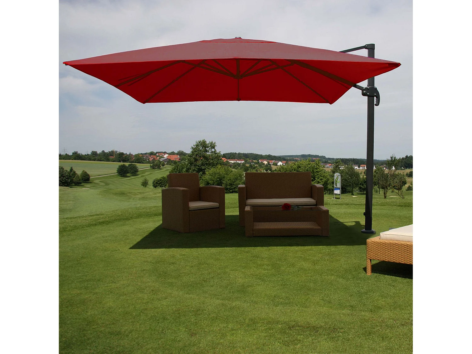 Ombrellone parasole decentrato MCW-A96 3x3m alluminio ~ bordeaux senza base