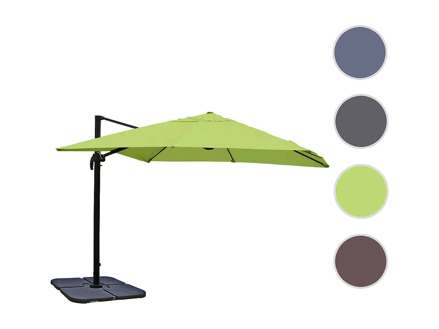 Ombrellone parasole decentrato MCW-A96 3x3m alluminio verde girevole con base