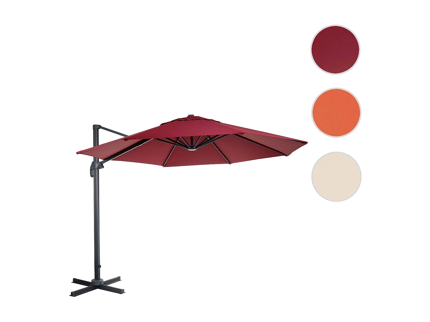 Ombrellone parasole decentrato MCW-A96 rotondo 3 m bordeaux senza base