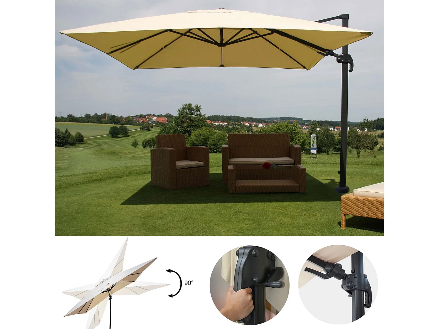 MCW-A96 III drejelig parasol,  cremefarvet, uden stativ, drejelig