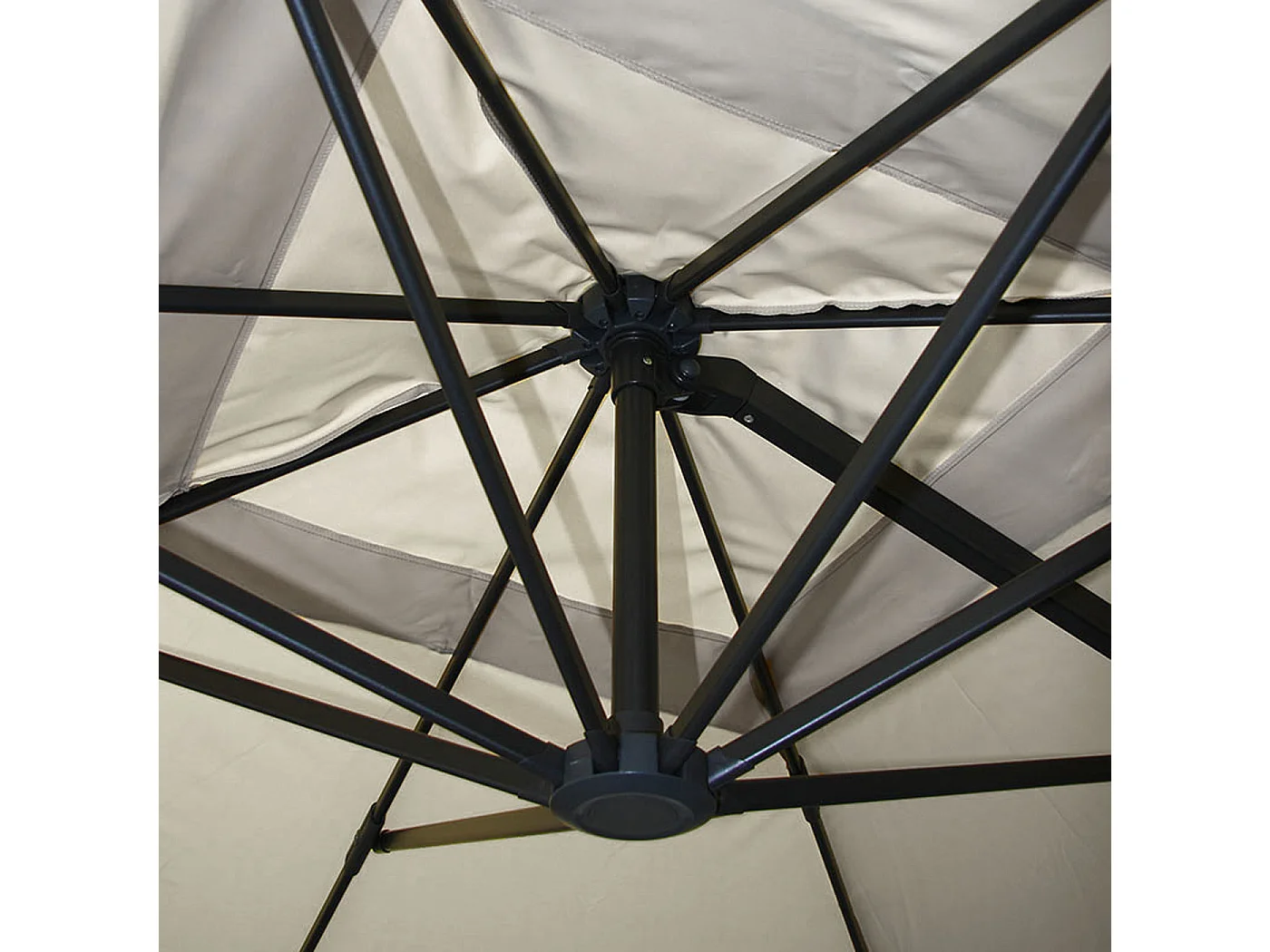 Ombrellone parasole decentrato MCW-A96 3x4m alluminio ~ con volante avorio grigio con base