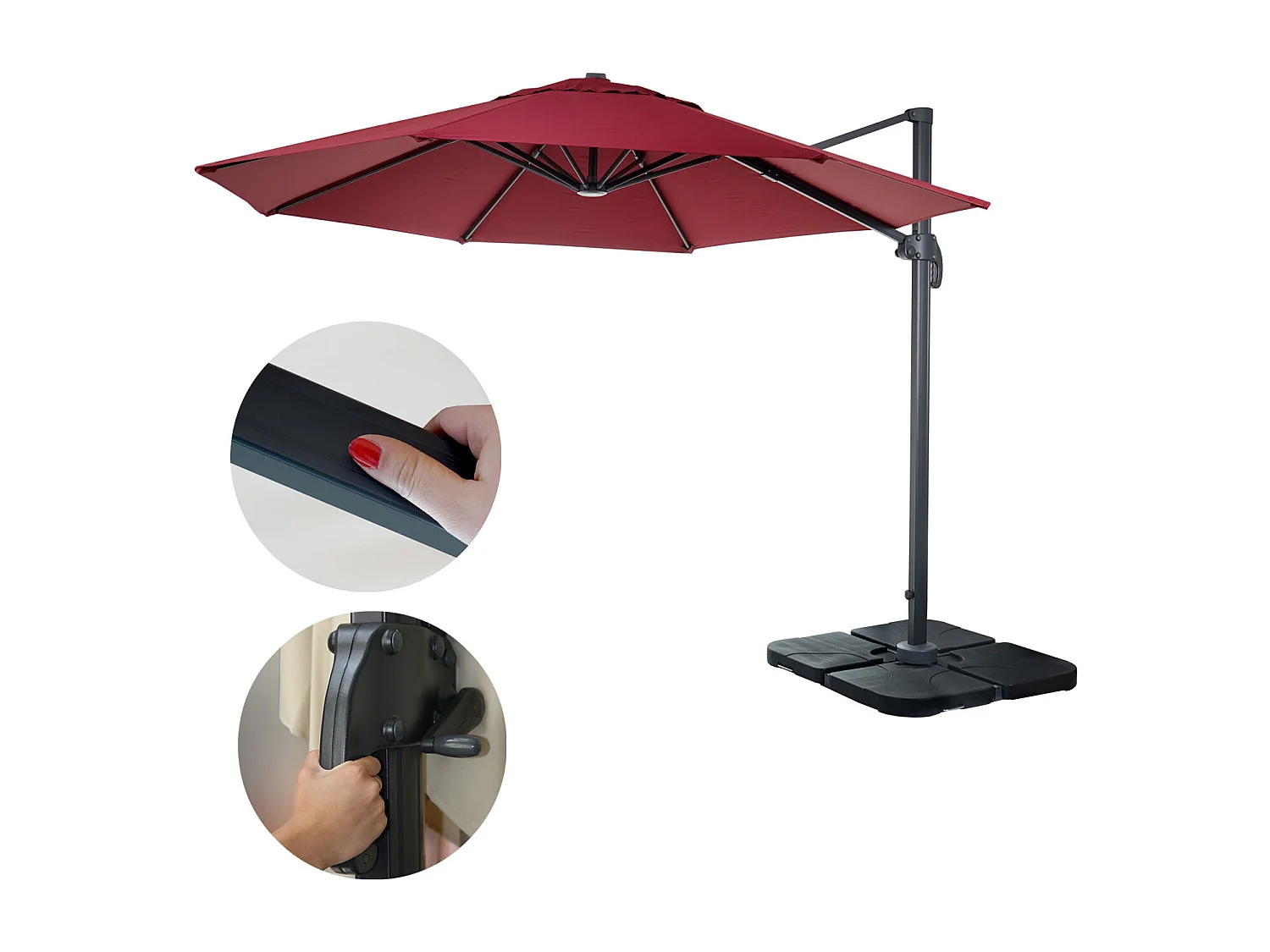 Zweefparasol MCW-A96 I rond,  bordeaux met voet