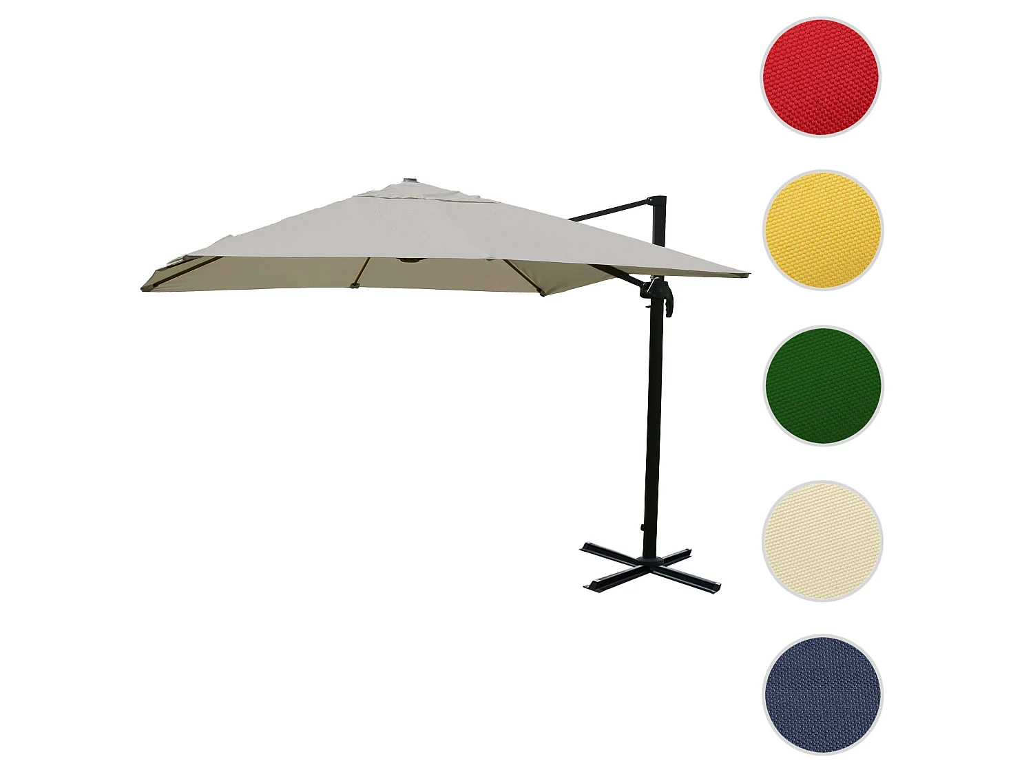 Ombrellone parasole decentrato MCW-A96 3x4m alluminio ~ avorio grigio senza base