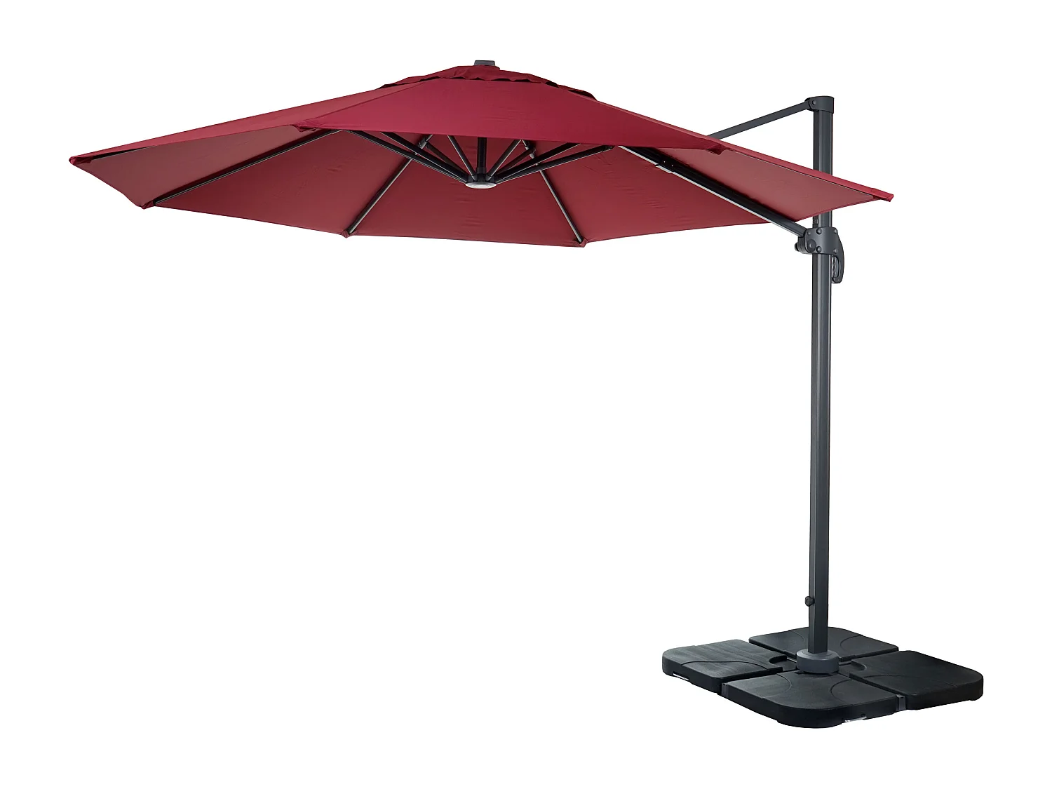 Zweefparasol MCW-A96 I rond,  bordeaux met voet, draaibaar