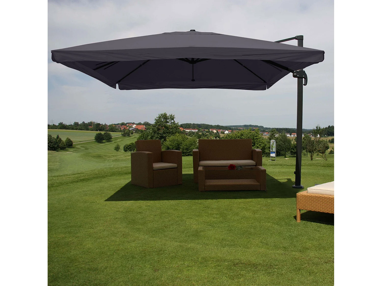 Ombrellone parasole decentrato MCW-A96 3x4m alluminio ~ con volante antracite senza base