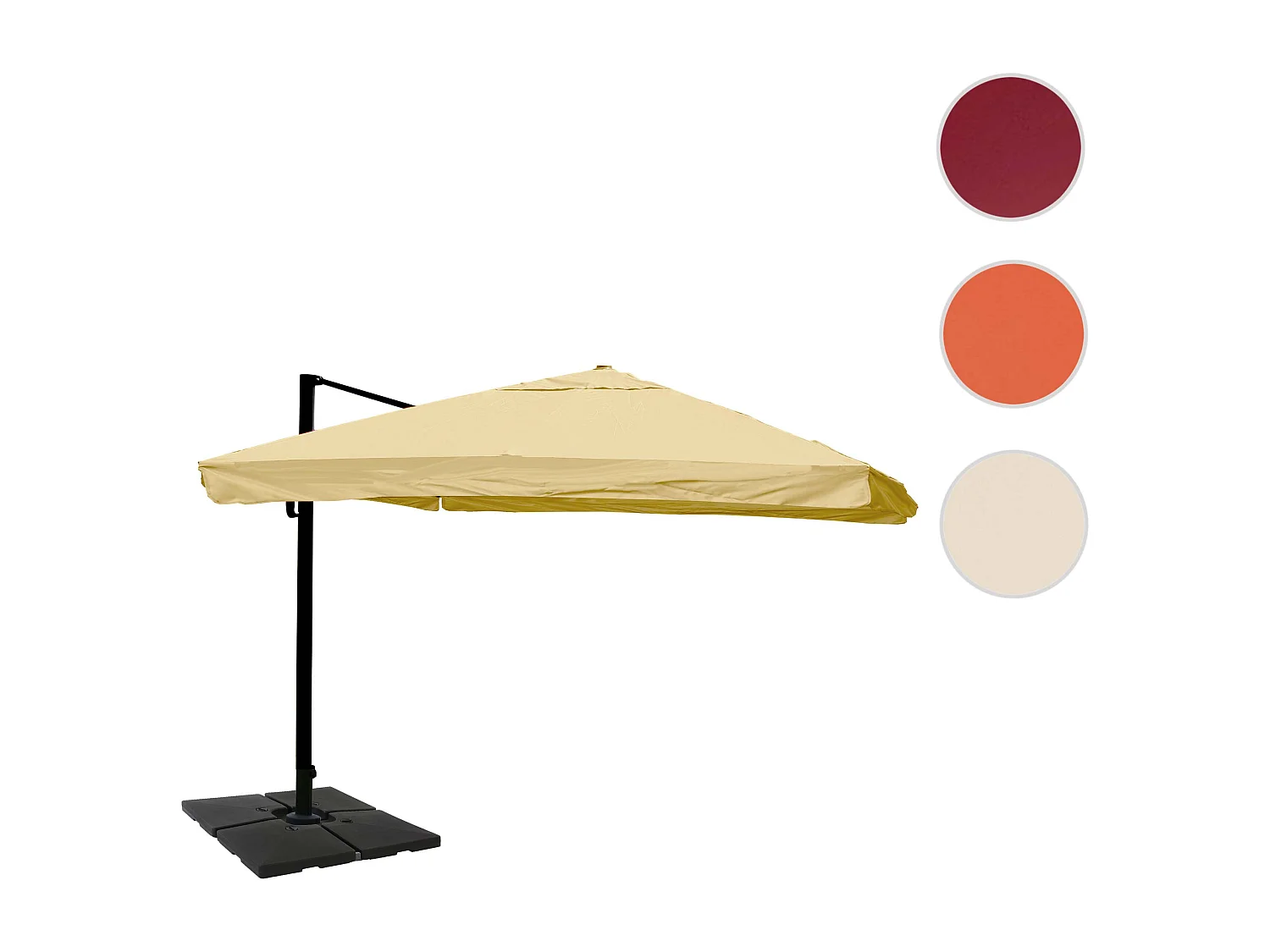 Ombrellone parasole decentrato MCW-A96 3x4m ~ con volante avorio con base