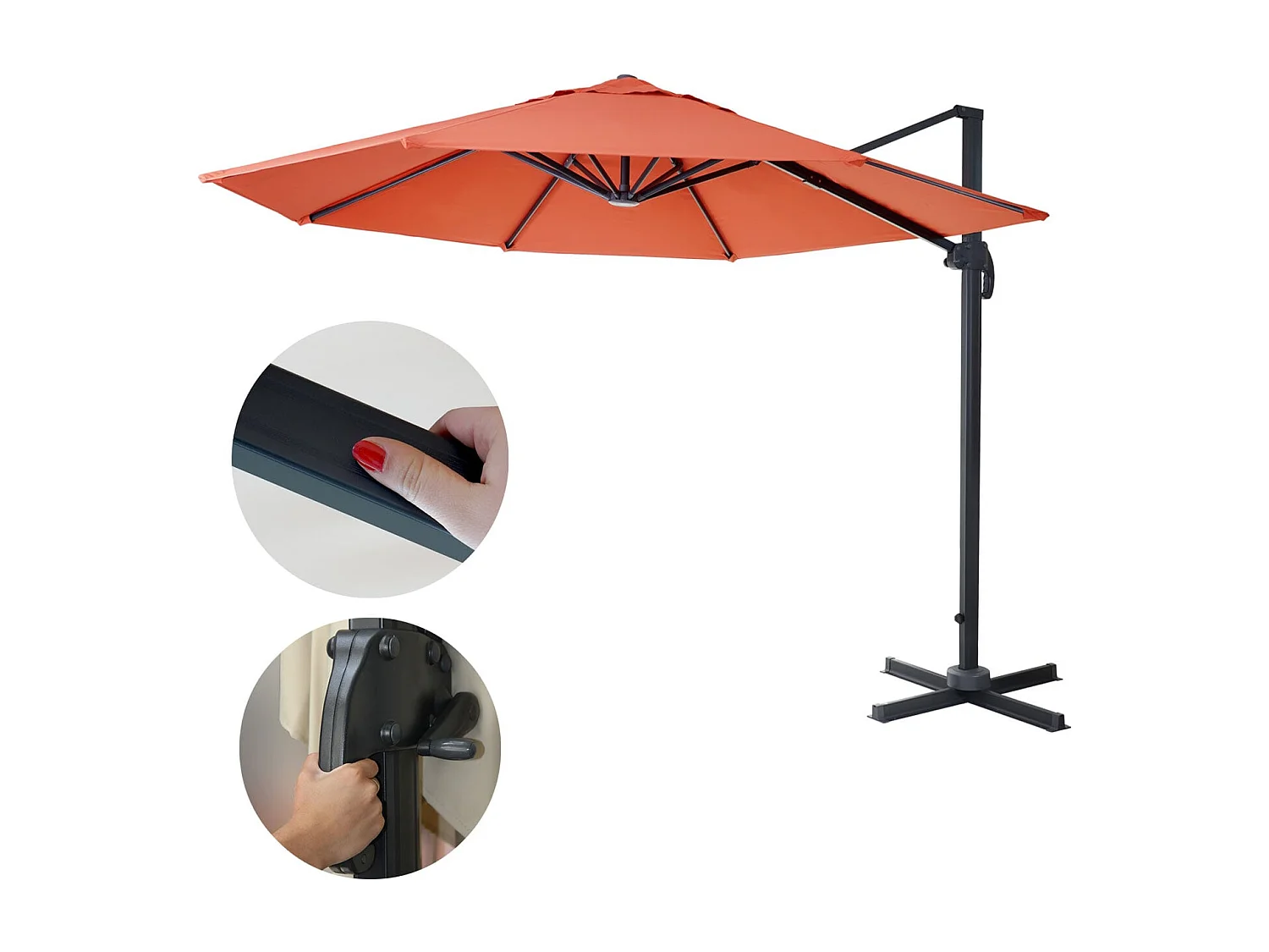 Ombrellone parasole decentrato MCW-A96 rotondo 3 m ~ arancione senza base