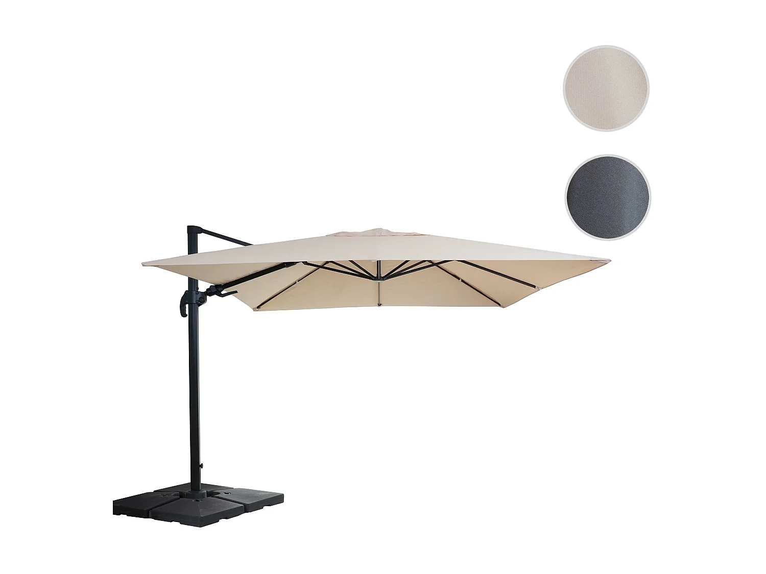 Ombrellone parasole decentrato MCW-A96 orientabile 3x4m alluminio avorio con base