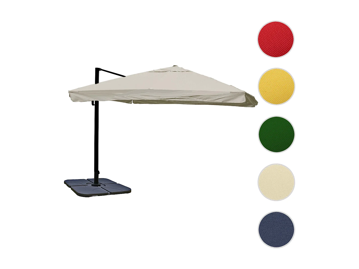 Ombrellone parasole decentrato MCW-A96 3,5x3,5m ~ con volante avorio grigio con base