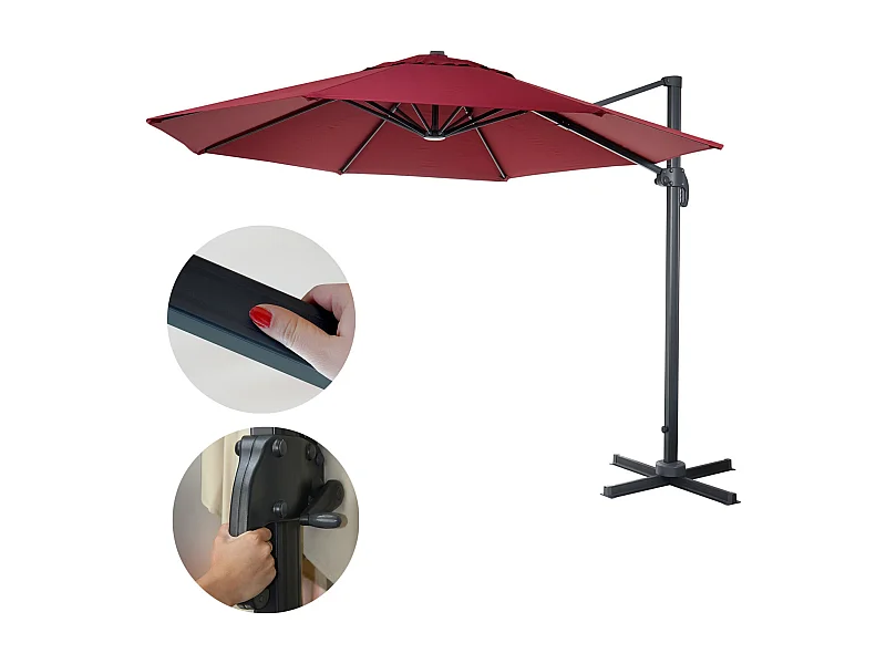 Ombrellone parasole decentrato MCW-A96 rotondo 4m bordeaux senza base