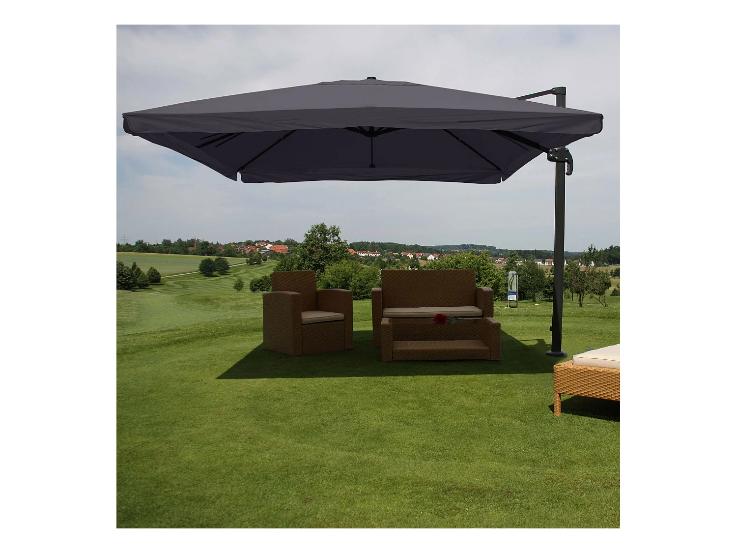 Ombrellone parasole decentrato MCW-A96 3x3m alluminio con volante antracite girevole senza base