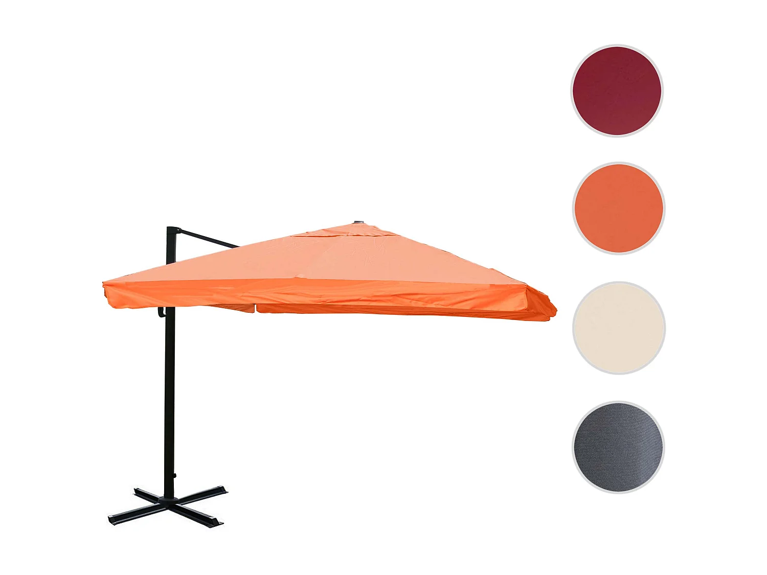 Ombrellone parasole decentrato MCW-A96 3,5x3,5m alluminio con volante arancione girevole senza base