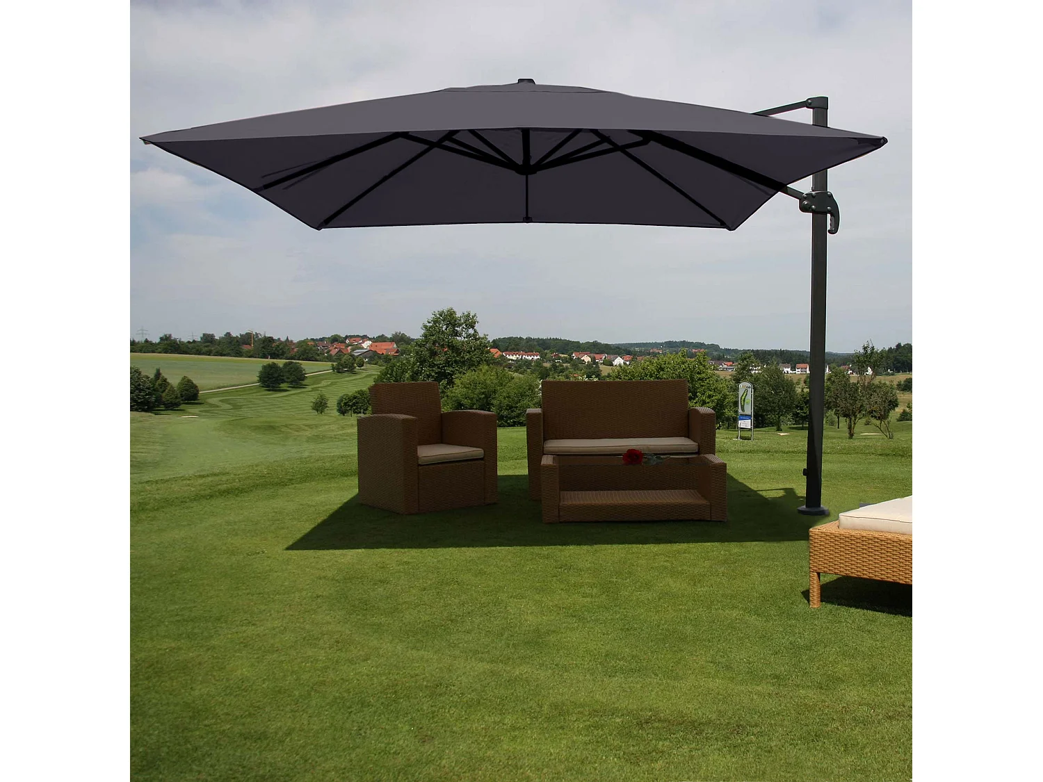 Ombrellone parasole decentrato MCW-A96 3x4m alluminio ~ antracite senza base