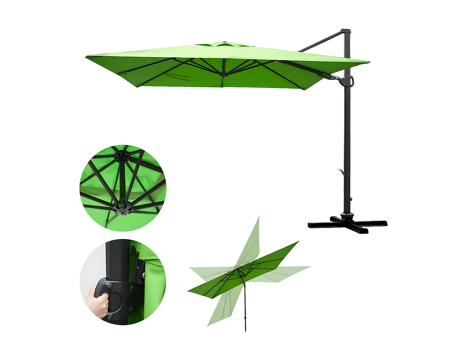 Zweefparasol MCW-A39 I draaibaar,  groen zonder standaard