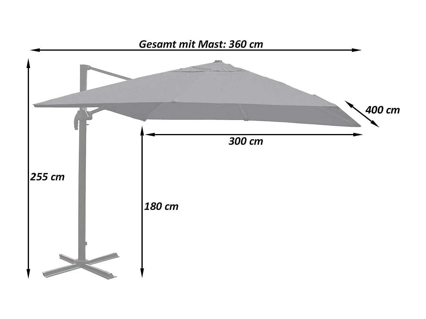 Ombrellone parasole decentrato MCW-A96 3x4m ~ azzurro senza base