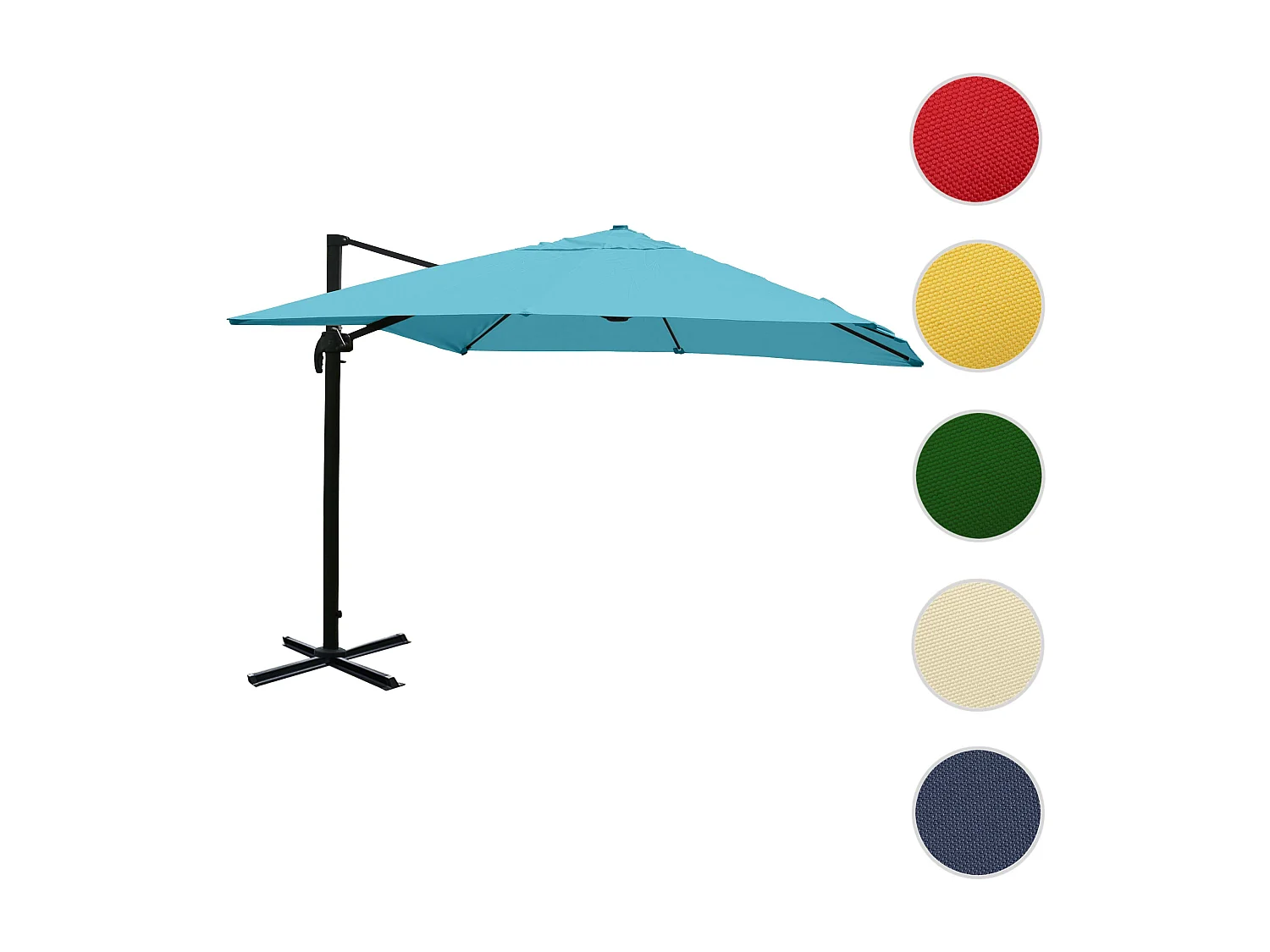 Ombrellone parasole decentrato MCW-A96 3x4m ~ azzurro senza base