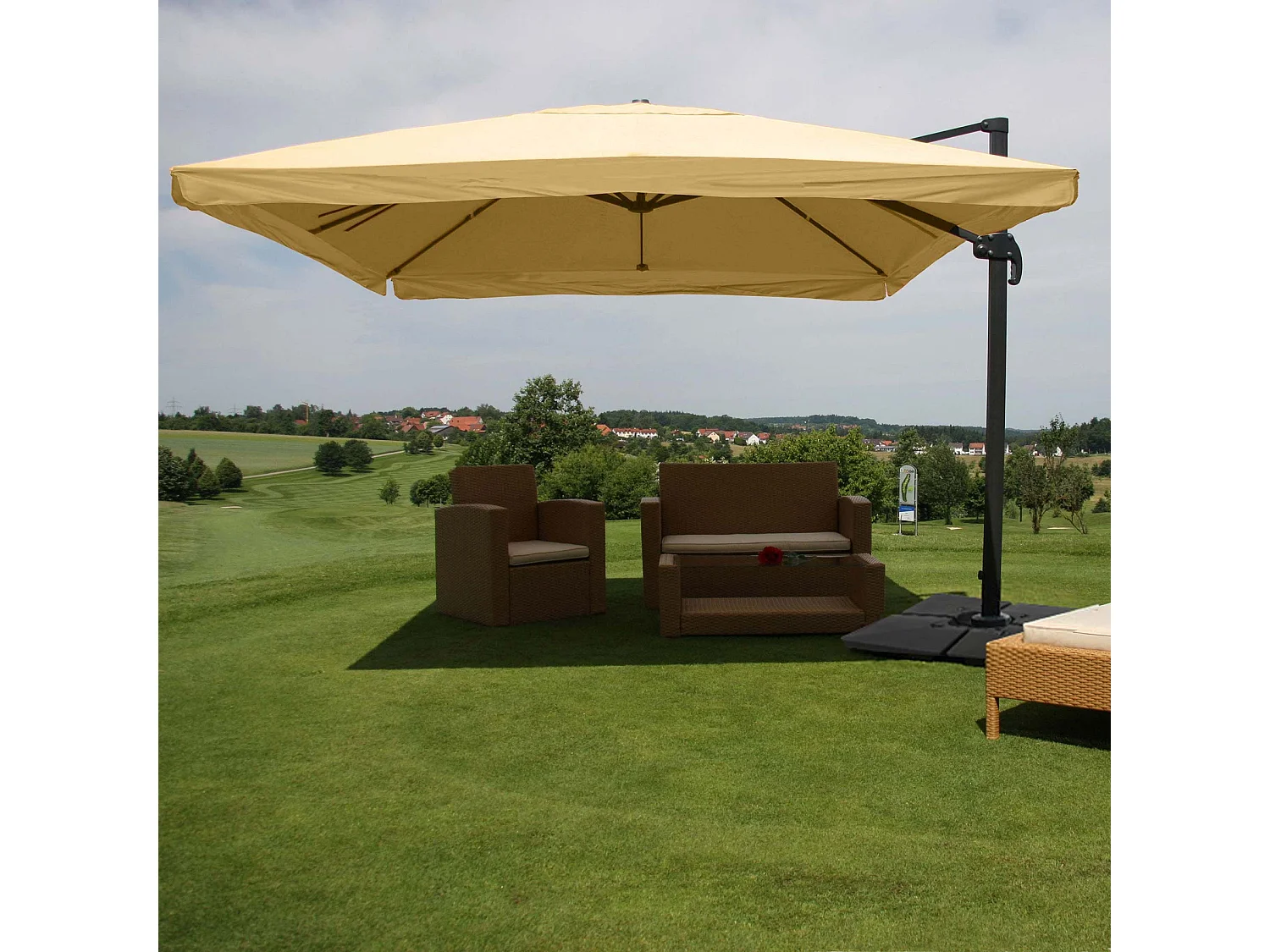 Ombrellone parasole decentrato MCW-A96 3x4m ~ con volante avorio girevole con base