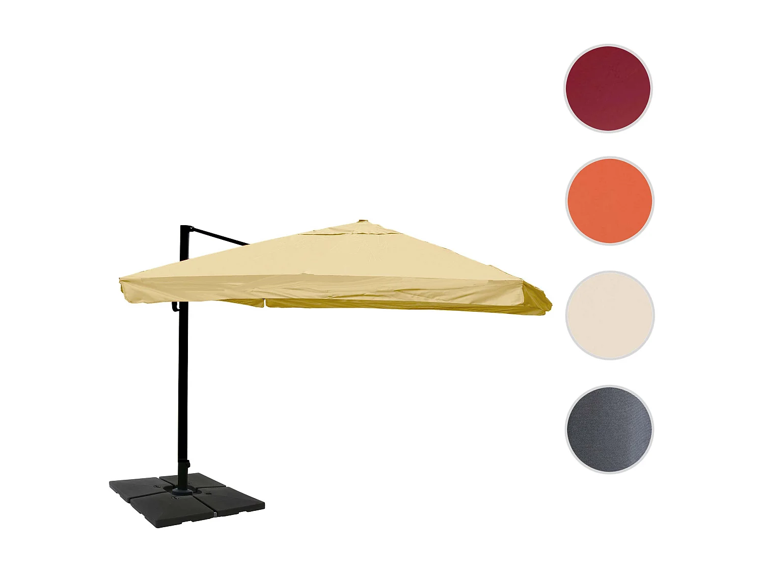Ombrellone parasole decentrato MCW-A96 3,5x3,5m alluminio ~ con volante avorio girevole con base