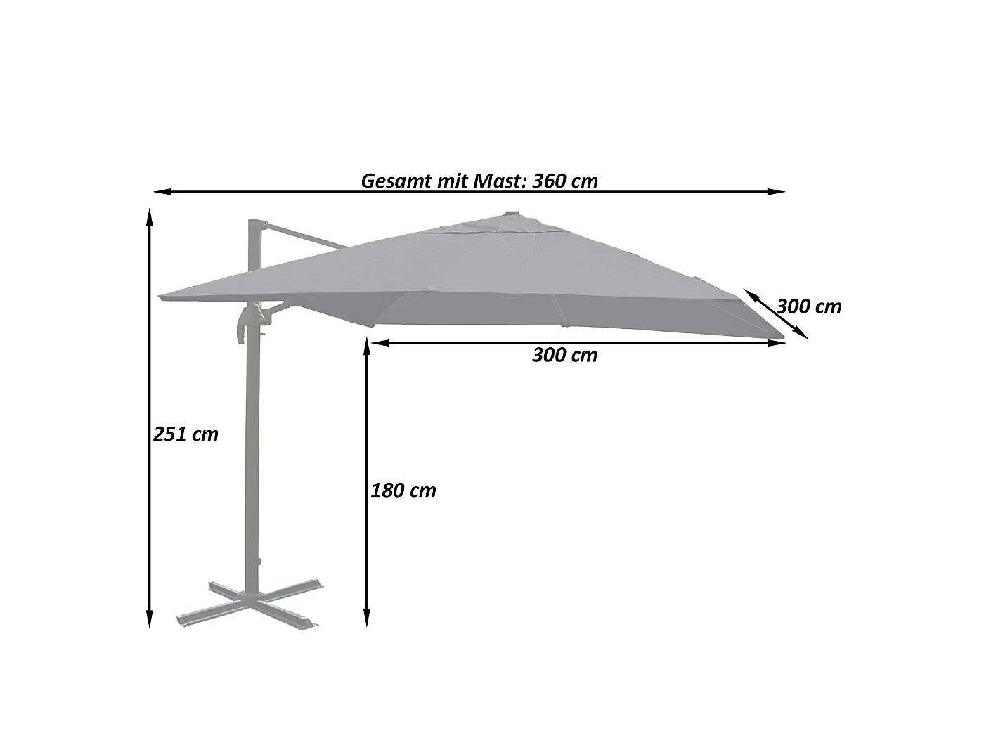 Ombrellone parasole decentrato MCW-A96 3x3m ~ avorio girevole con base