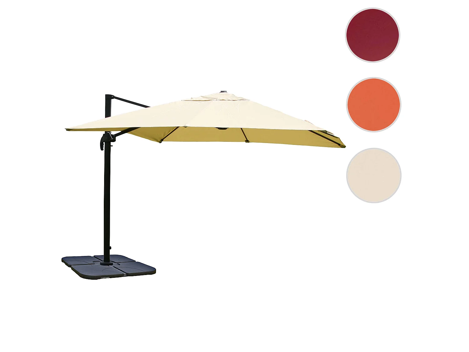 Ombrellone parasole decentrato MCW-A96 3x3m ~ avorio girevole con base
