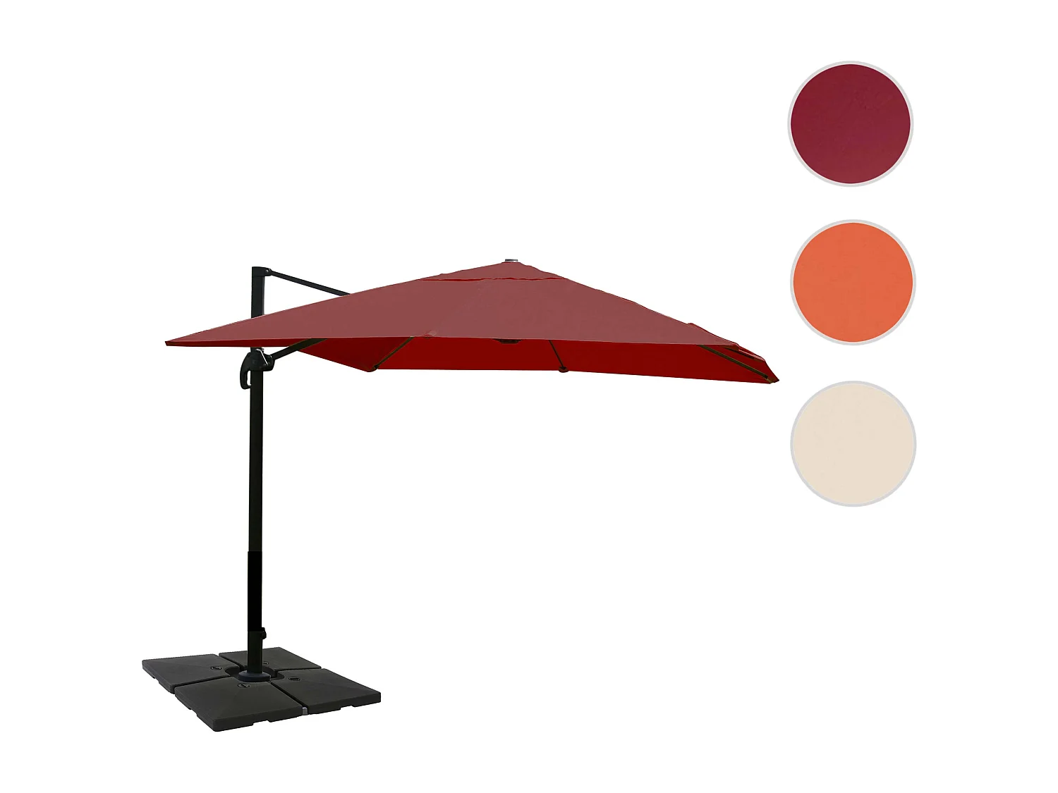 Ombrellone parasole decentrato MCW-A96 3x4m ~ bordeaux girevole con base