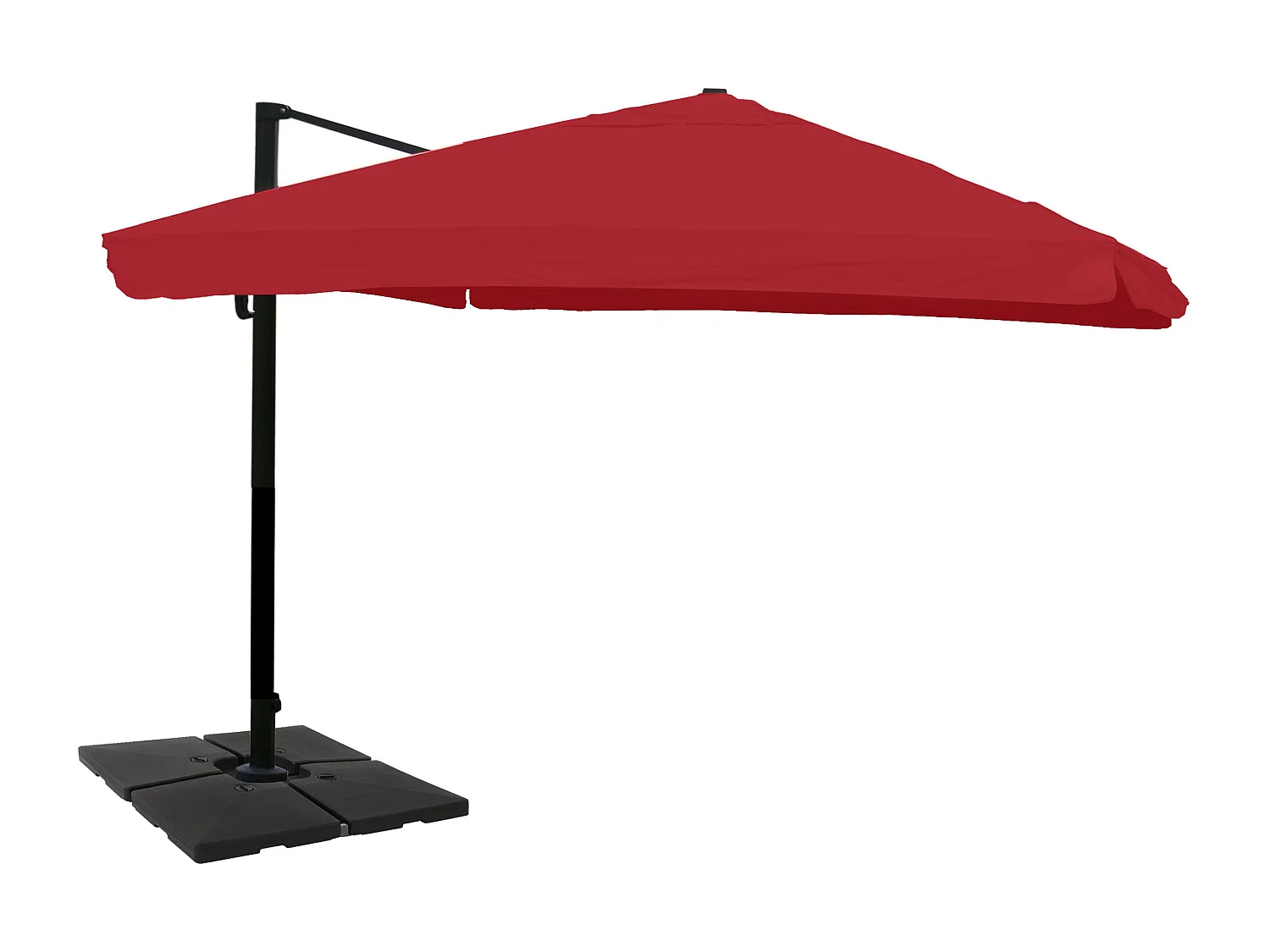 Ombrellone parasole decentrato MCW-A96 3x4m alluminio ~ con volante bordeaux con base