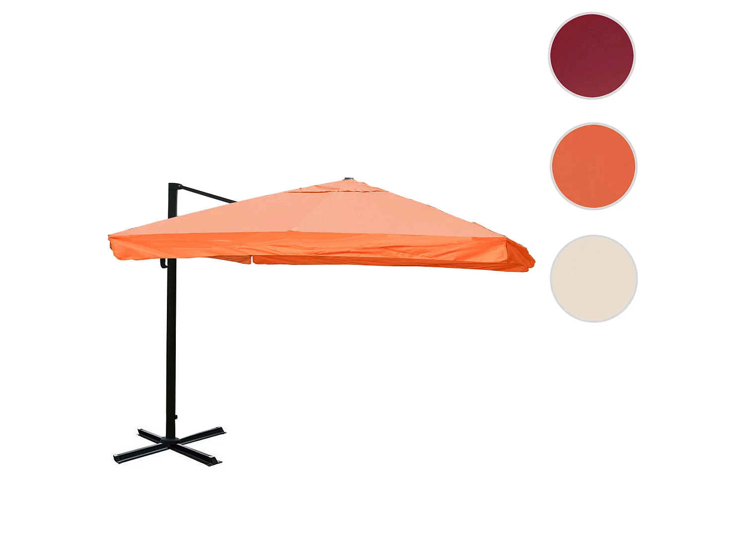 Ombrellone parasole decentrato MCW-A96 3x3m ~ con volante arancio senza base