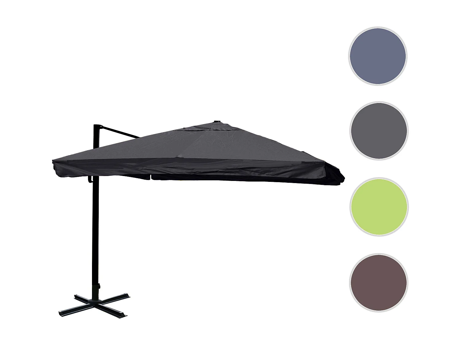 Ombrellone parasole decentrato MCW-A96 3x3m con volante antracite senza base