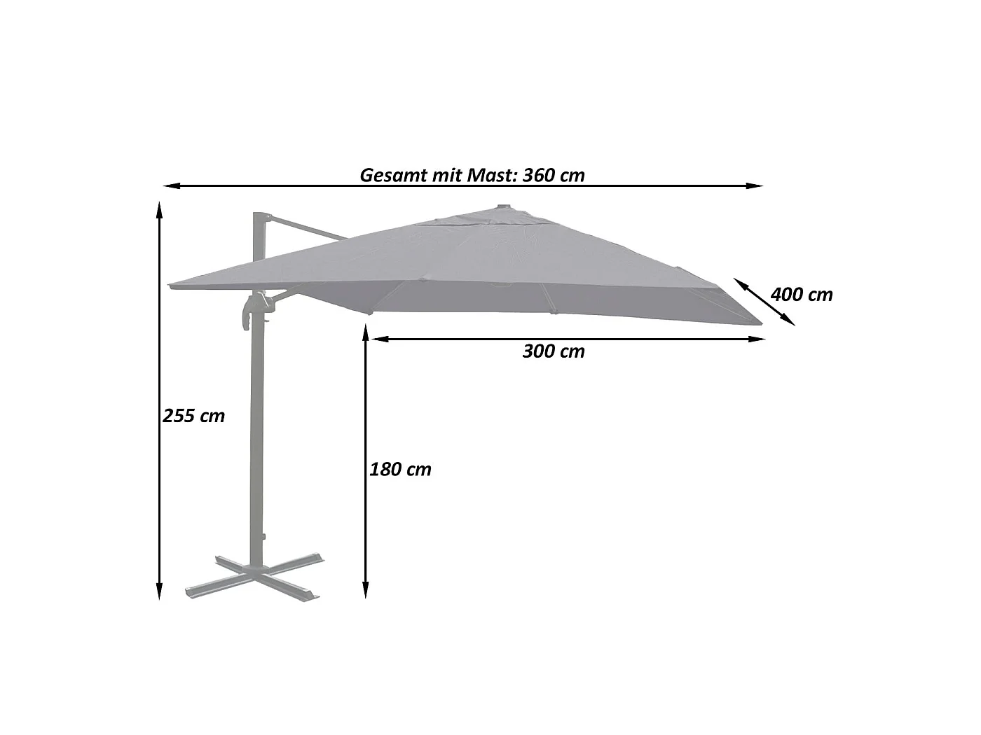 Ombrellone parasole decentrato MCW-A96 3x4m ~ azzurro girevole con base
