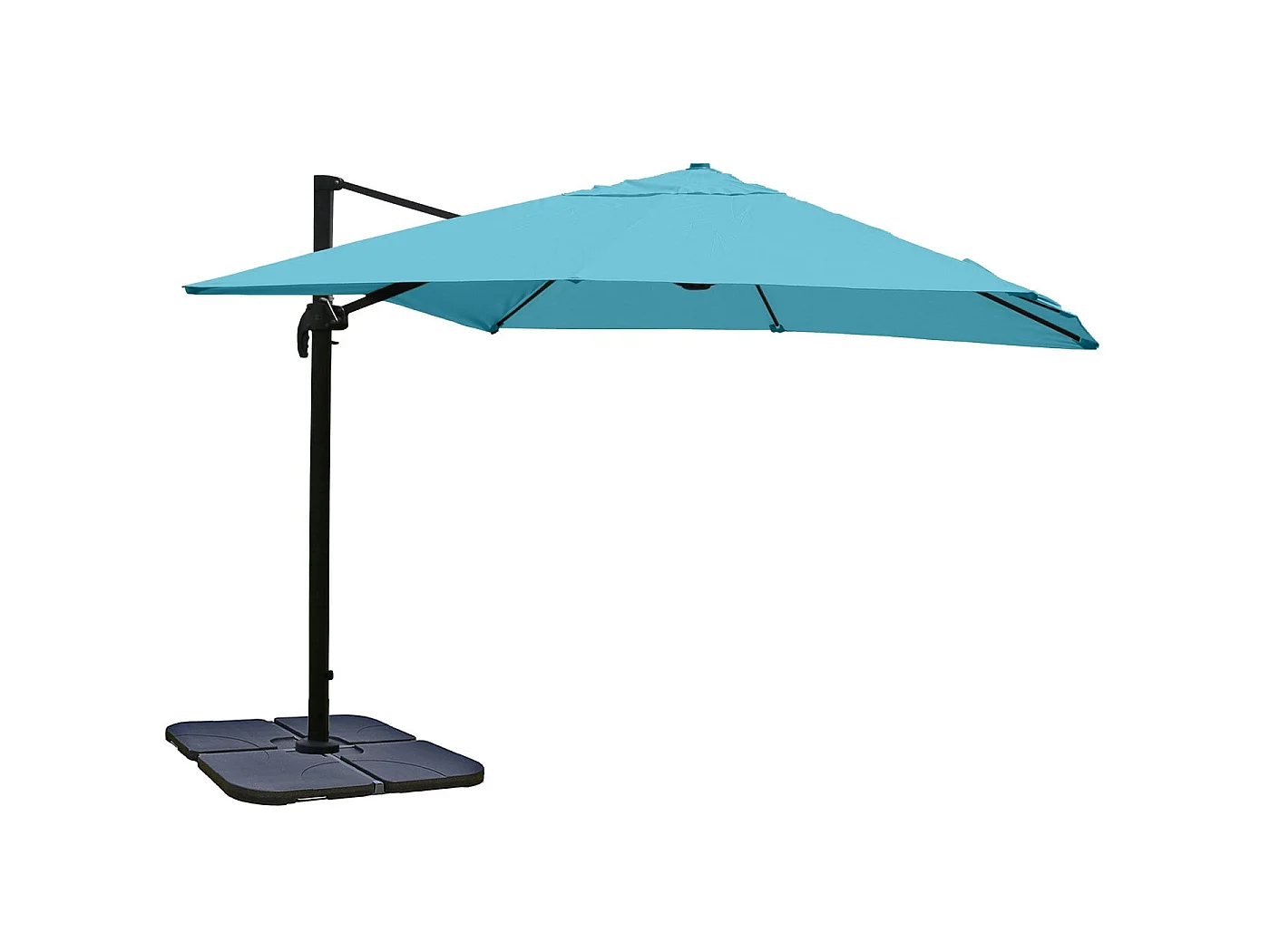 Ombrellone parasole decentrato MCW-A96 3x4m ~ azzurro girevole con base