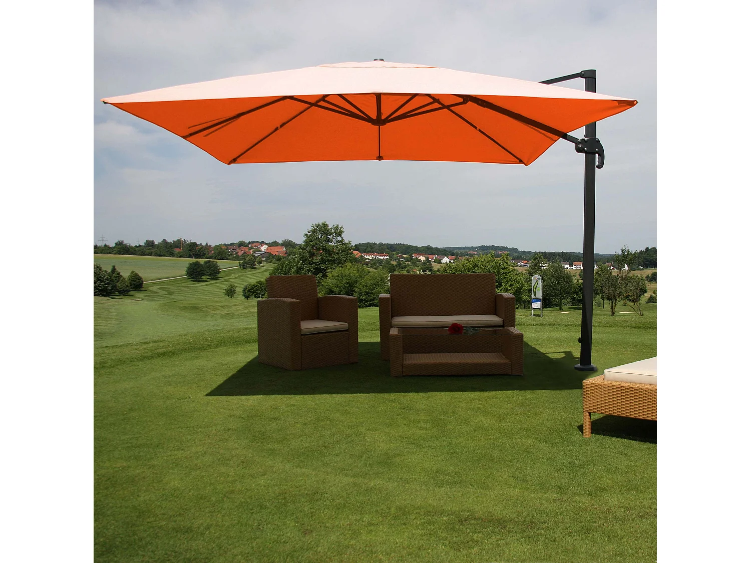 Ombrellone parasole decentrato MCW-A96 3x3m alluminio ~ arancione senza base