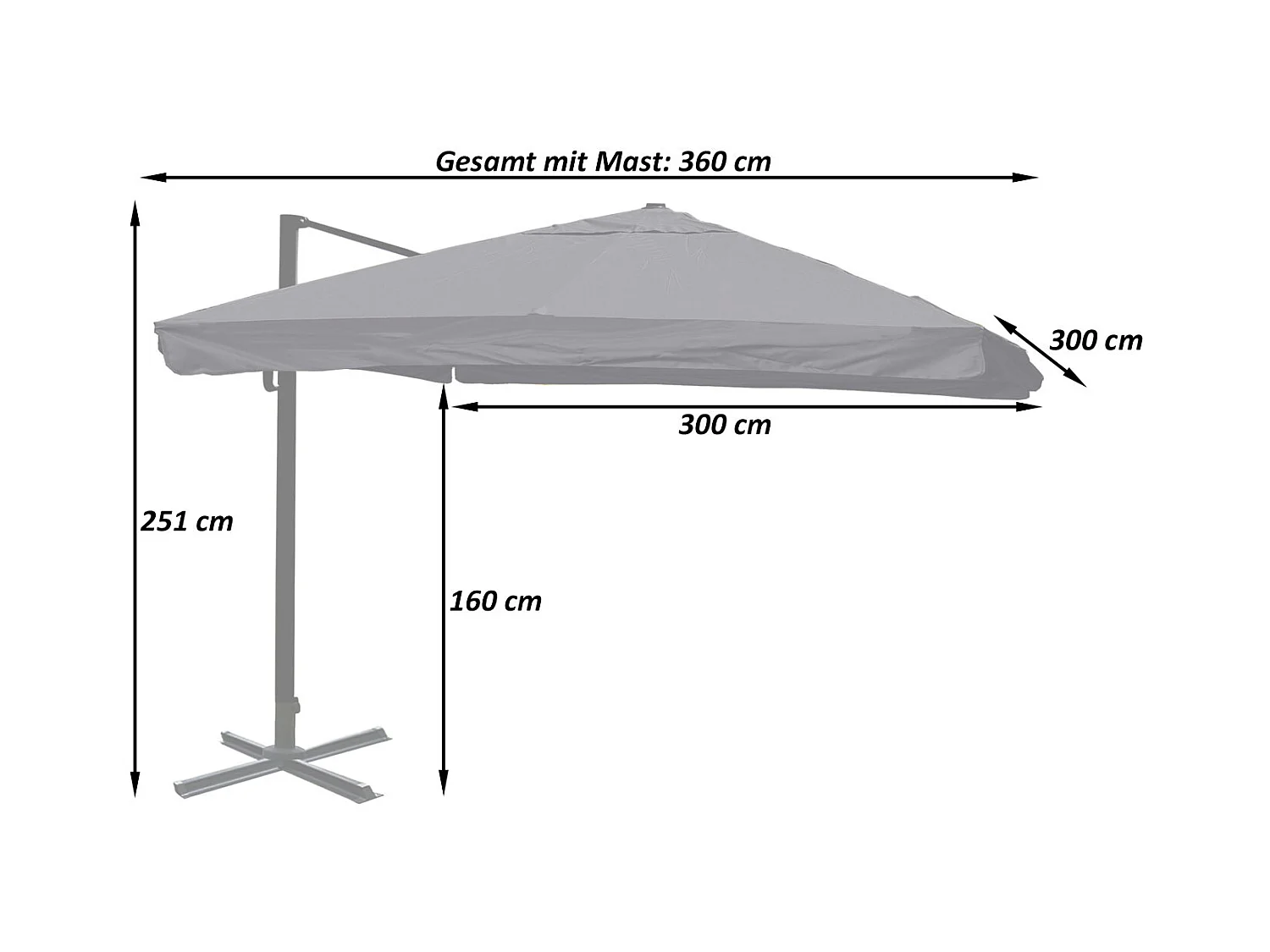 Ombrellone parasole decentrato MCW-A96 3x3m alluminio con volante bordeaux con base