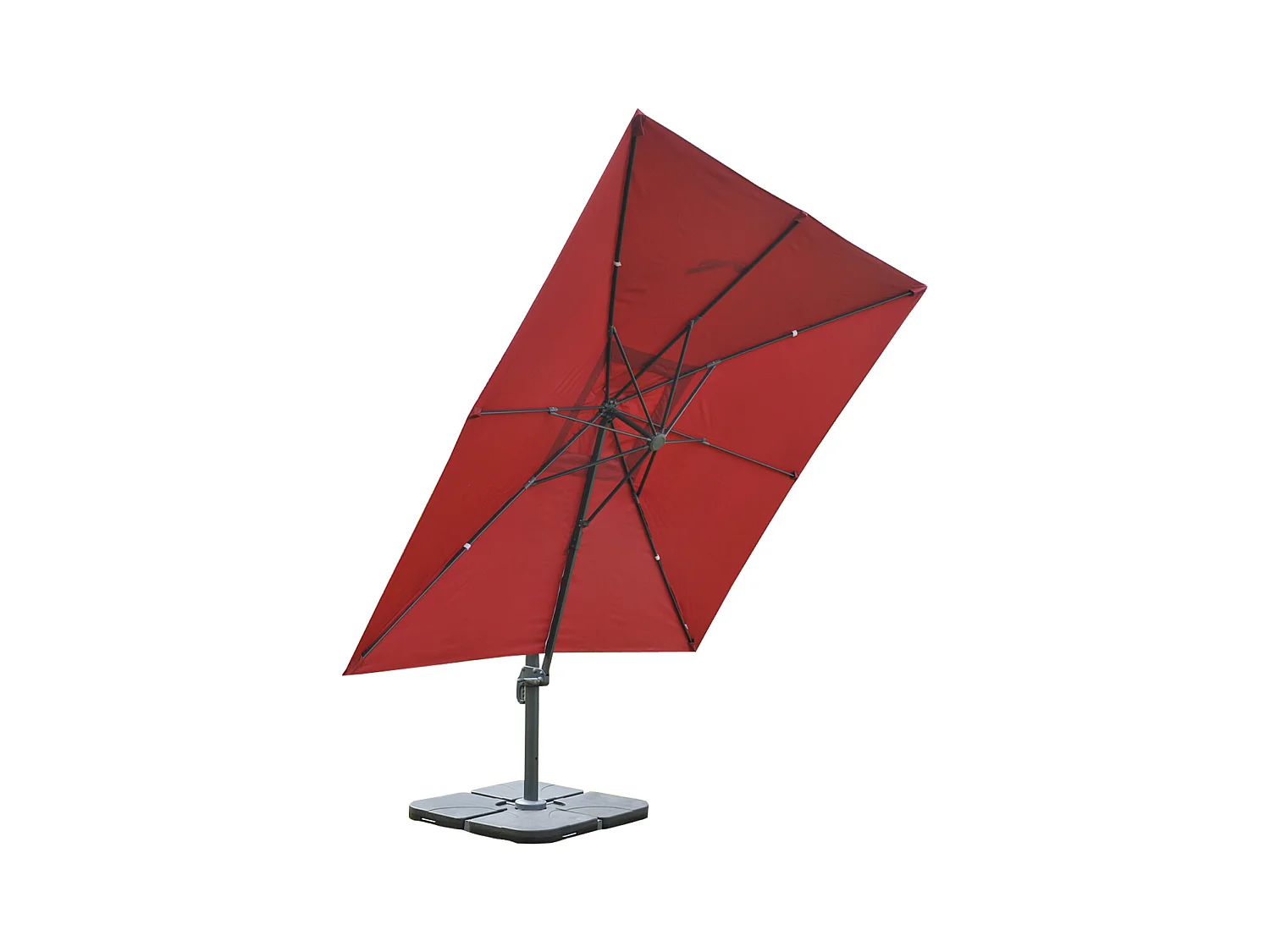 Ombrellone parasole decentrato MCW-A96 3x3m alluminio con volante bordeaux con base