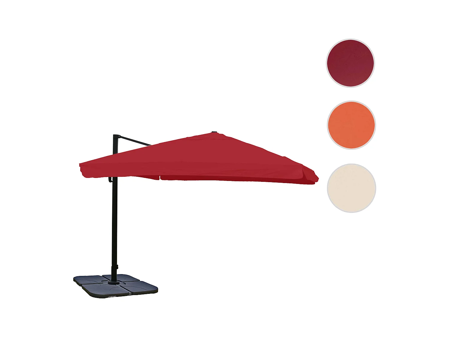 Ombrellone parasole decentrato MCW-A96 3x3m alluminio con volante bordeaux con base