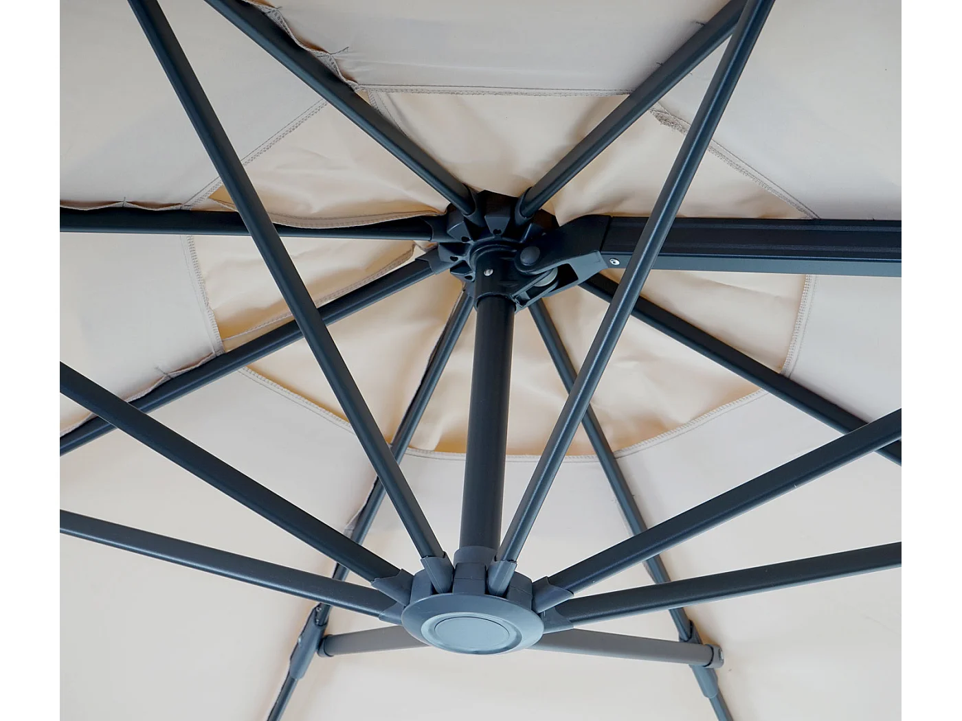 Ombrellone parasole decentrato MCW-A96 rotondo 3 m ~ avorio senza base