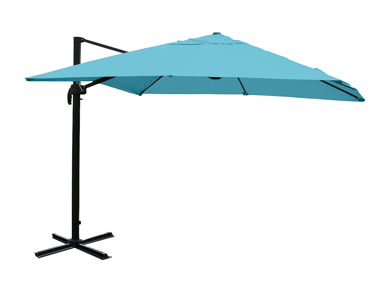 Ombrellone parasole decentrato MCW-A96 3x4m alluminio ~ azzurro girevole senza base