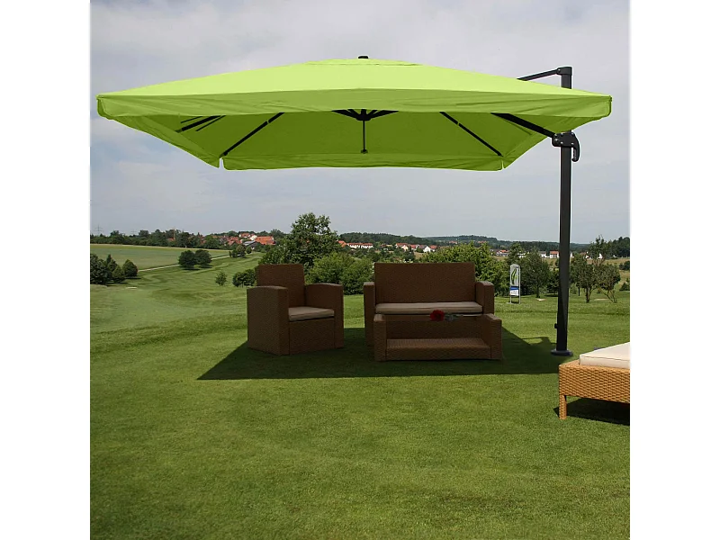 Ombrellone parasole decentrato MCW-A96 3x3m alluminio con volante verde girevole senza base