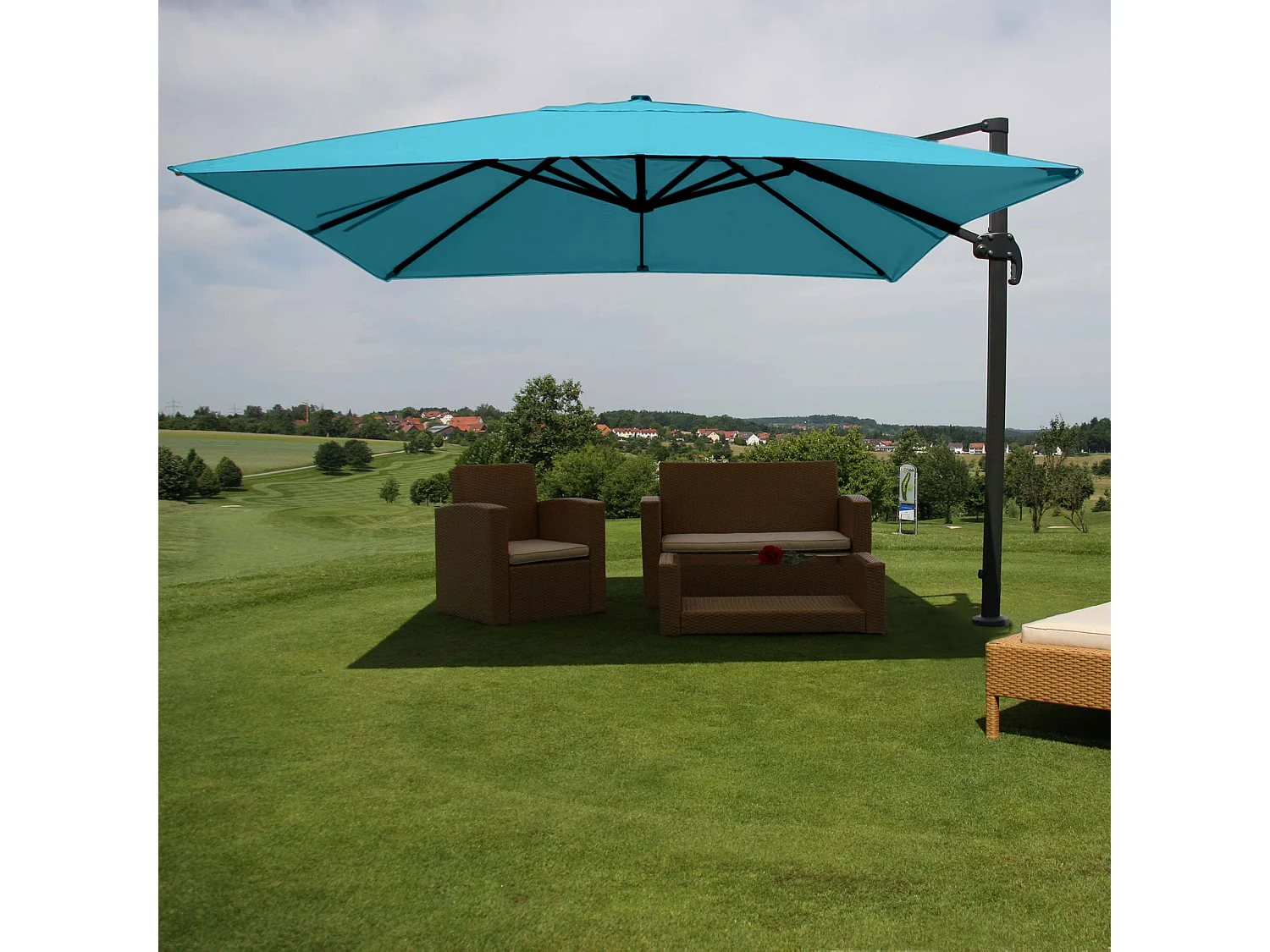 Obrotowy parasol wspornikowy MCW-A96 III,  turkusowy bez stojaka, obrotowy