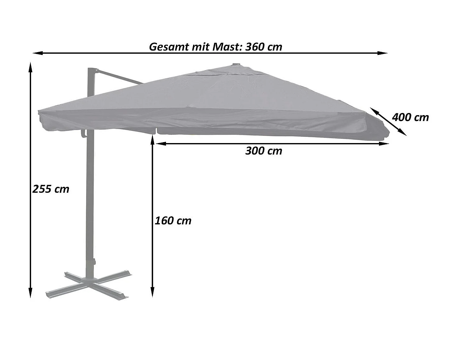 Obrotowy parasol wspornikowy MCW-A96 III,  Klapa, kremowo-szary ze stojakiem, obrotowy