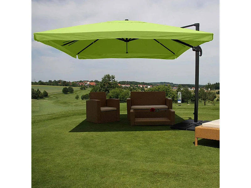 Ombrellone parasole decentrato MCW-A96 3x3m alluminio con volante verde girevole con base