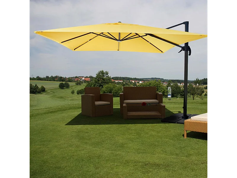 Ombrellone parasole decentrato MCW-A96 3x3m giallo girevole con base
