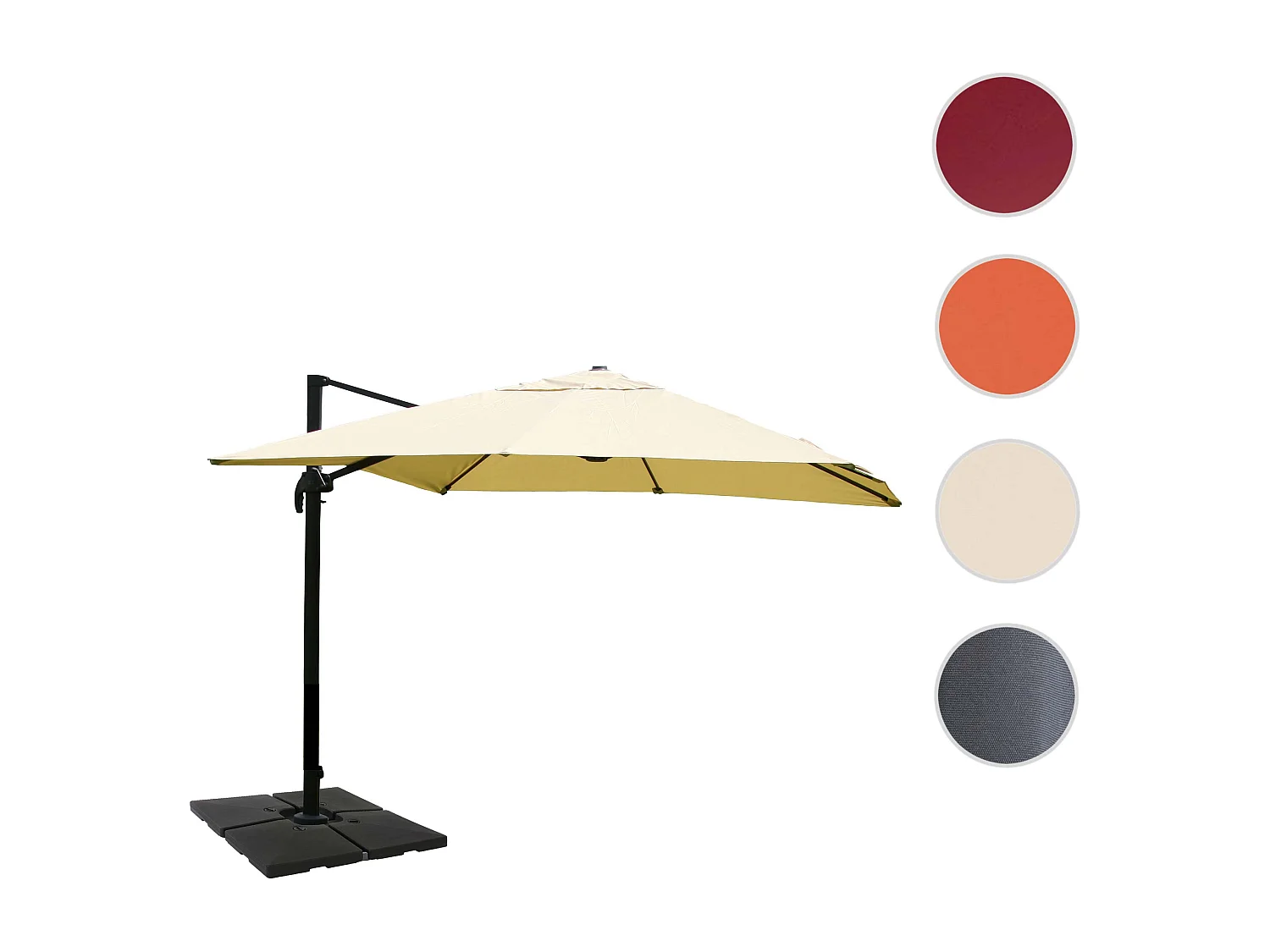 Obrotowy parasol wspornikowy MCW-A96 II,  kremowy ze stojakiem, obrotowy