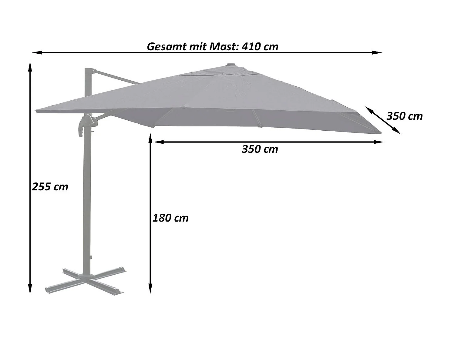 Obrotowy parasol wspornikowy MCW-A96 II,  kremowy ze stojakiem, obrotowy