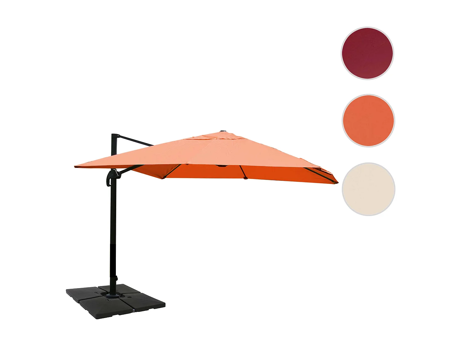 Ombrellone parasole decentrato MCW-A96 3x4m ~ arancione girevole con base